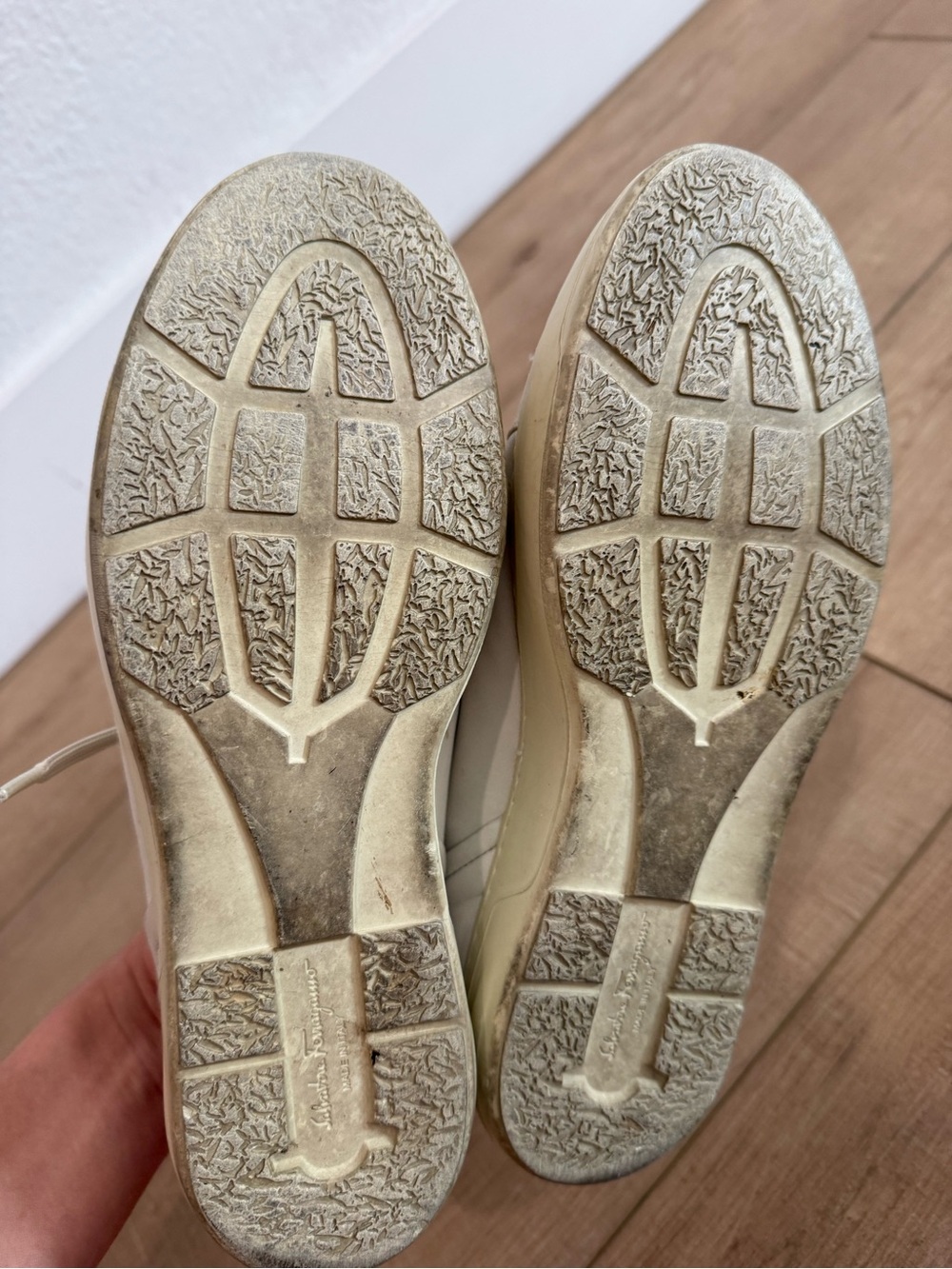 Faragamo Leather Sneakers in Cream - Picture 4 of 4